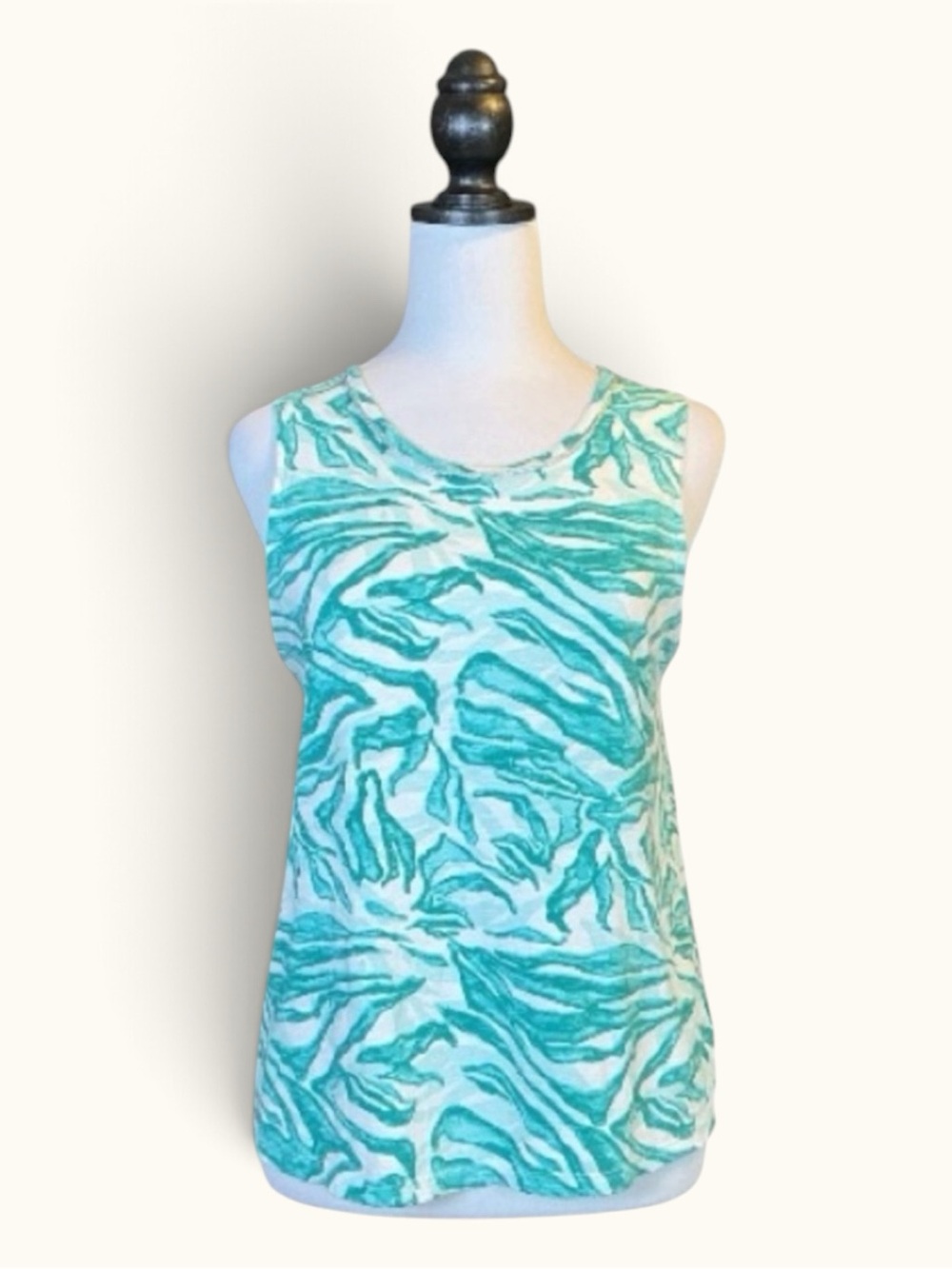 Calvin Klein Tank Top Blue White Pleated Back 100% Cotton Coastal Grandma M